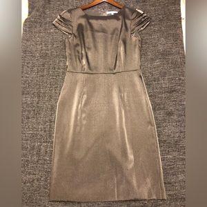 Like-New Antonio Melani Metallic Gray/Silver Structured Dress with Cap Sleeves